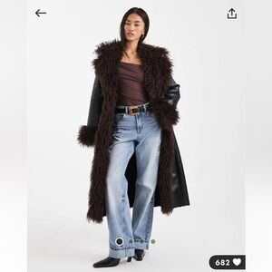 $180+ OFF! 🚨 NWT WeWoreWhat Faux Fur Longline Afghan Coat, Black, Brown Fur